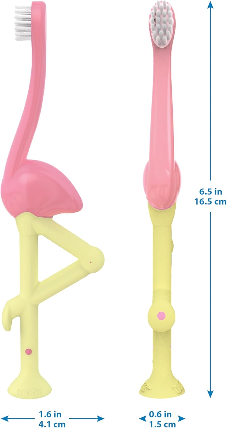 Dr. Brown's Cepillo de dientes para bebés y niños pequeños, flamingo 1-4 años