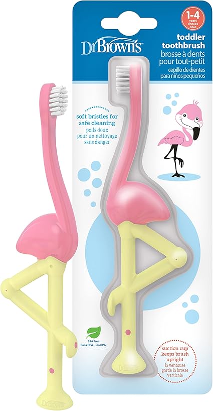 Dr. Brown's Cepillo de dientes para bebés y niños pequeños, flamingo 1-4 años